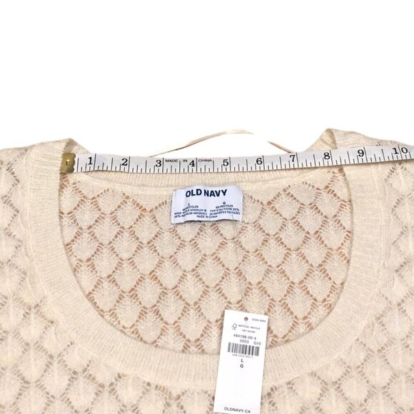 NWT OLD NAVY Wool Blend Cream Pointelle Sweater Ballon Sleeves Scoop Neck Large - Picture 10 of 11